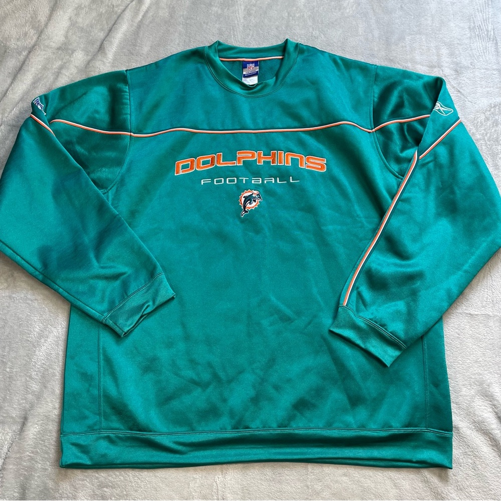 Miami‎ Dolphins Sweatshirt XL Men’s Adult Reebok Athletic Teal Vintage NFL